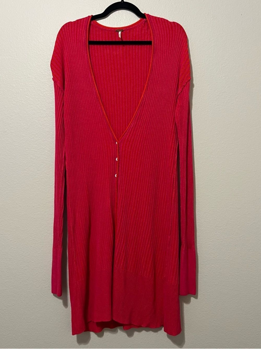 Free People Pink & Red Ribbed Cardigan - Picture 2 of 7